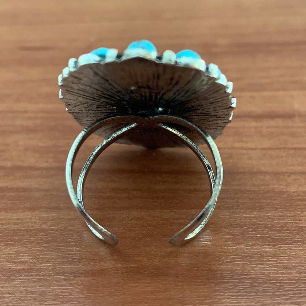 Boho Squash Blossom Natural Stone Cuff Ring - Picture 7 of 8